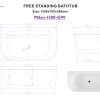 Milan 1500mm Back to Wall Gloss White Freestanding Bath (Central Waste Location)