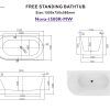 Nova 1500mm Right Corner Fluted Matt White Freestanding Bath