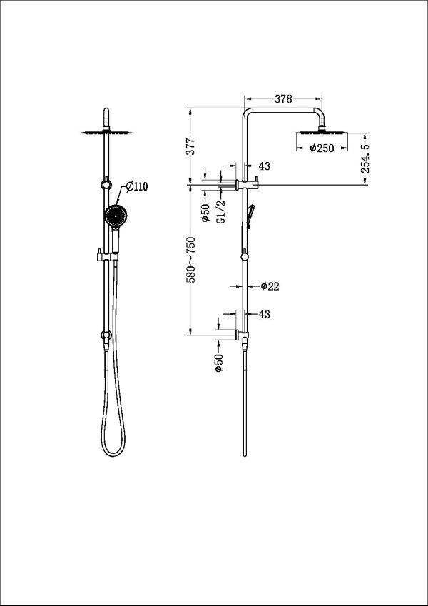 NRO2105ABG Brushed Gold Twin Shower Rail