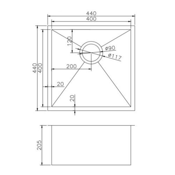 TS Chrome Drop in/Undermount Sink 440x440x205mm