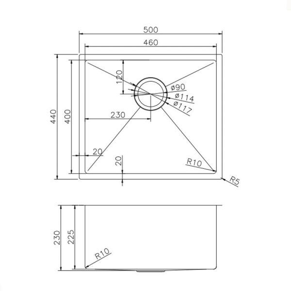TS Chrome Drop in/Undermount Sink 500x450x230mm