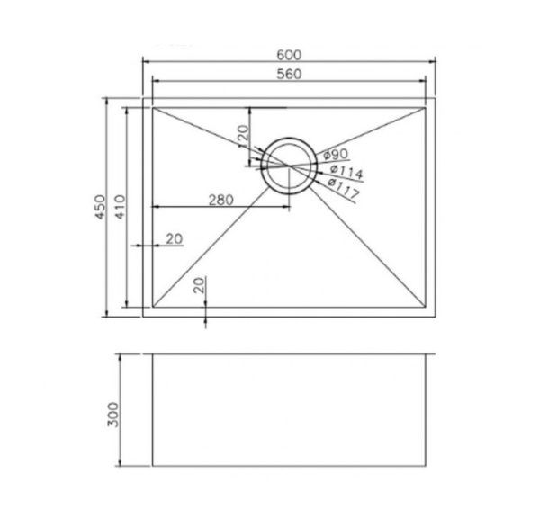 TS Chrome Drop in/Undermount Sink 600x450x300mm
