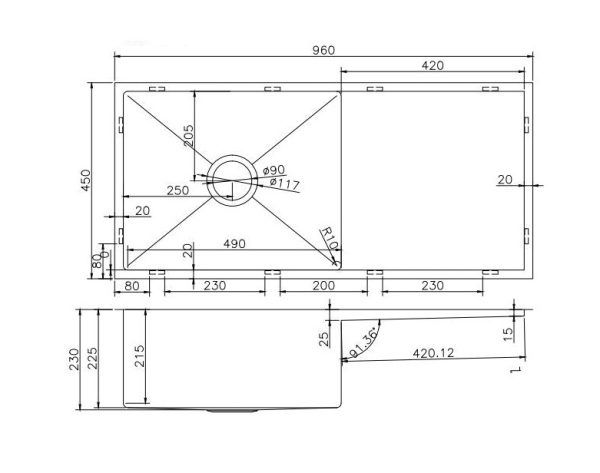 TS Chrome Drop in/Undermount Sink 960x450x230mm