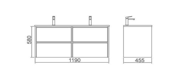 EC Nutro Wooden Finish Wall Hung Vanity Single Bowl - 1200x460mm