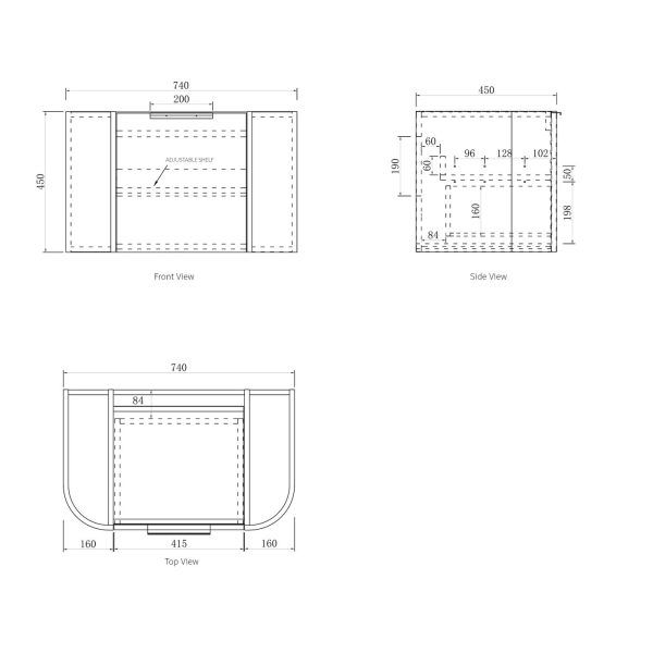 OTBOW-WH Plywood Curve Fluted Wall Hung Vanity - 750mm
