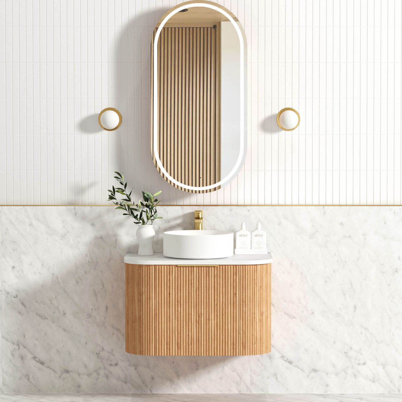 OTBOW-WH Plywood Curve Fluted Wall Hung Vanity – 750mm