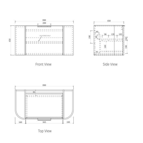 OTBOW-WH Plywood Curve Fluted Wall Hung Vanity - 900mm