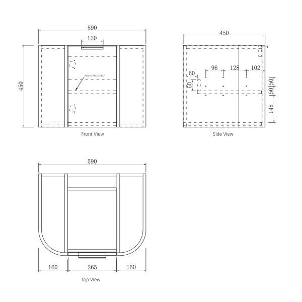 OTBOW-WH Plywood Curve Fluted Wall Hung Vanity - 600mm
