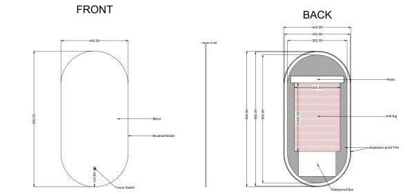 TS Framed Oval LED Mirror 450x900mm - 4 Colours