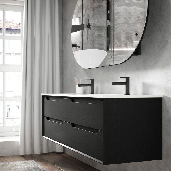OTBY-WH Plywood Black Oak Wall Hung Vanity - 1200mm Double