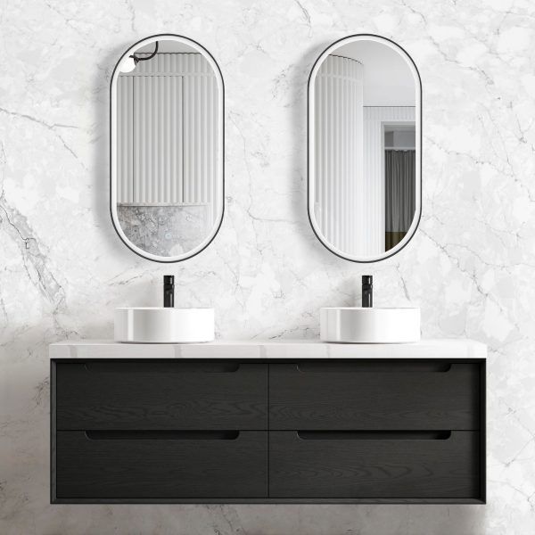 OTBY-WH Plywood Black Oak Wall Hung Vanity - 1500mm Double