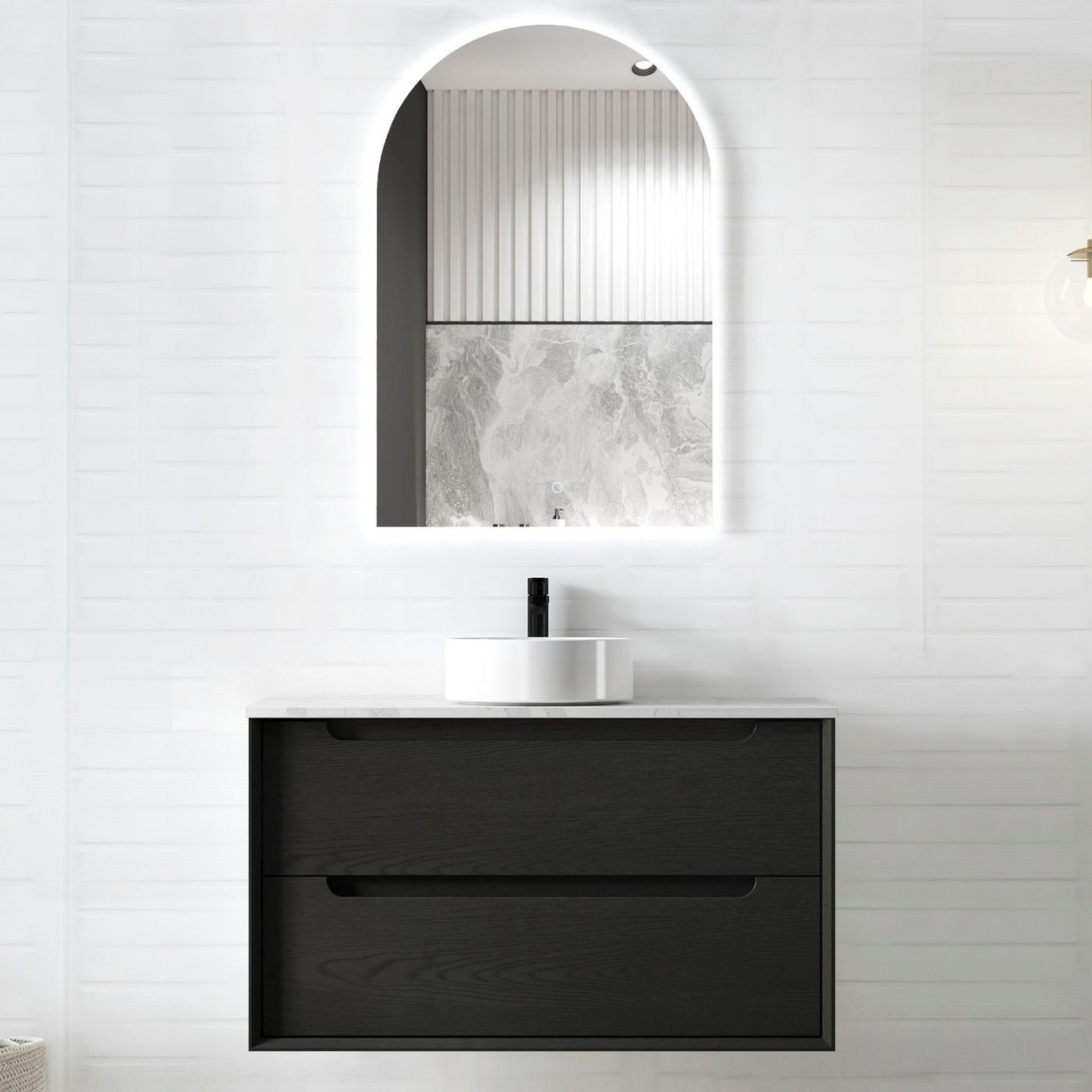 OTBY-WH Plywood Black Oak Wall Hung Vanity – 900mm