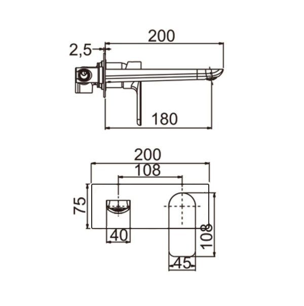 TS1582BK Black Bath/Basin Wall Mixer with Spout Combination