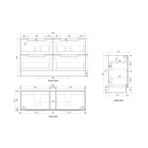 AU56-1500 Wooden Freestanding Vanity - 1500×460mm - Double