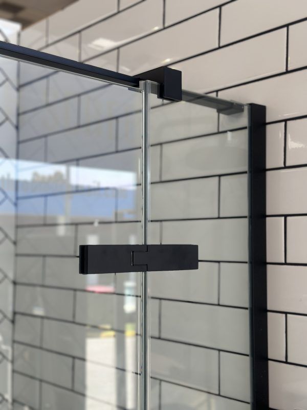 SS08/17 - 10mm Black Frameless Shower Screen with Wall Channels with Seals Included - 950x950mm (Suit on 1000x1000 Base)