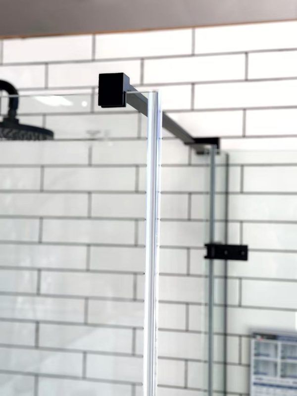 SS08/17 - 10mm Black Frameless Shower Screen with Wall Channels with Seals Included - 950x950mm (Suit on 1000x1000 Base)