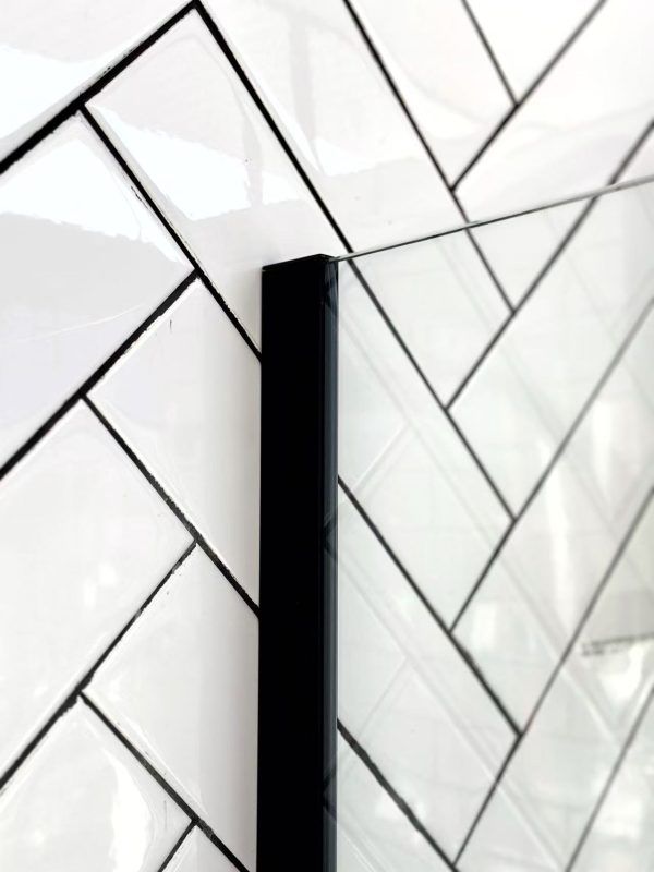 SS08/17 - 10mm Black Frameless Shower Screen with Wall Channels with Seals Included - 950x950mm (Suit on 1000x1000 Base)