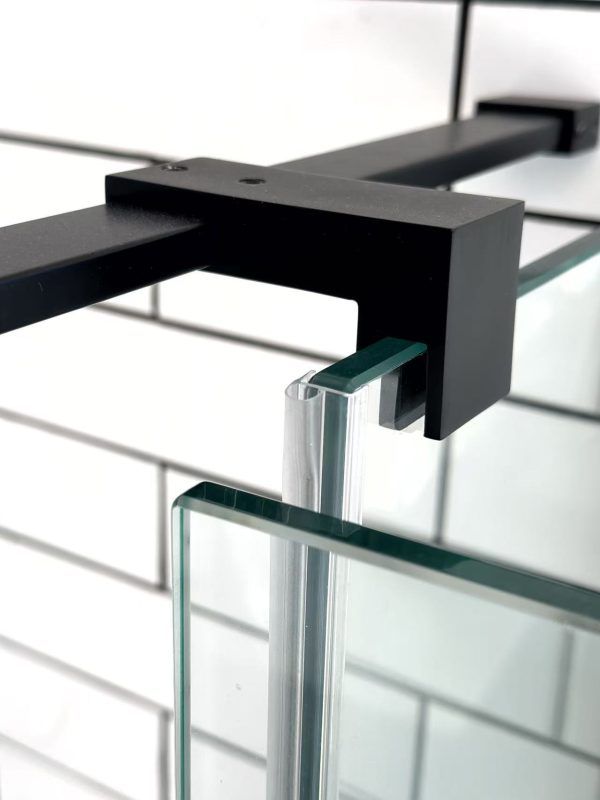 SS08/17 - 10mm Black Frameless Shower Screen with Wall Channels with Seals Included - 950x950mm (Suit on 1000x1000 Base)