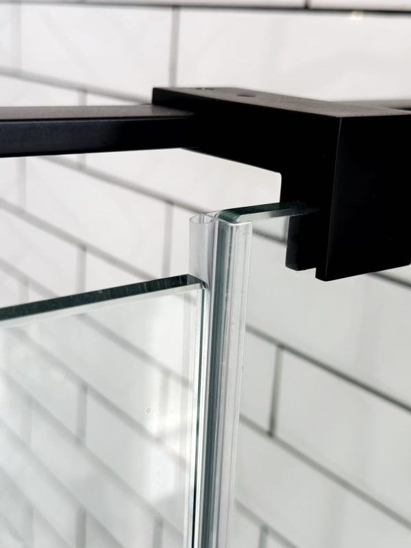 SS08/17 - 10mm Black Frameless Shower Screen with Wall Channels with Seals Included - 950x950mm (Suit on 1000x1000 Base)