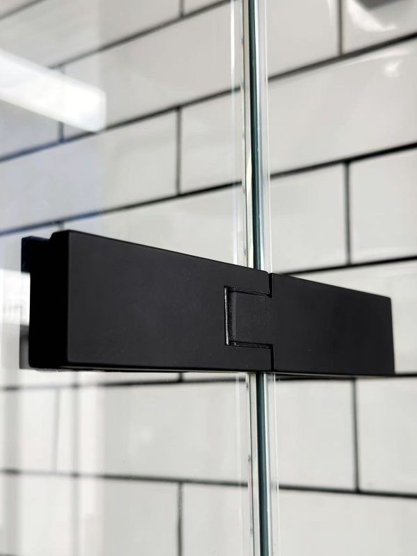 SS08/17 - 10mm Black Frameless Shower Screen with Wall Channels with Seals Included - 950x950mm (Suit on 1000x1000 Base)
