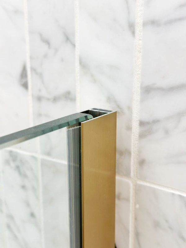 SS08/17 - 10mm Brushed Gold Frameless Shower Screen with Wall Channels with Seals Included - 950x950mm (Suit on 1000x1000 Base)