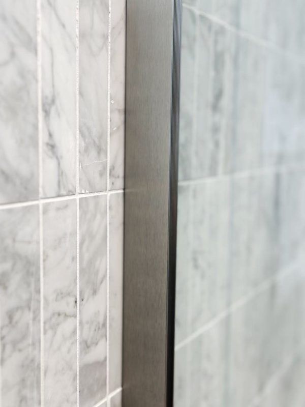 SS08/17 - 10mm Brushed Nickel Frameless Shower Screen with Wall Channels with Seals Included - 950x950mm (Suit on 1000x1000 Base)