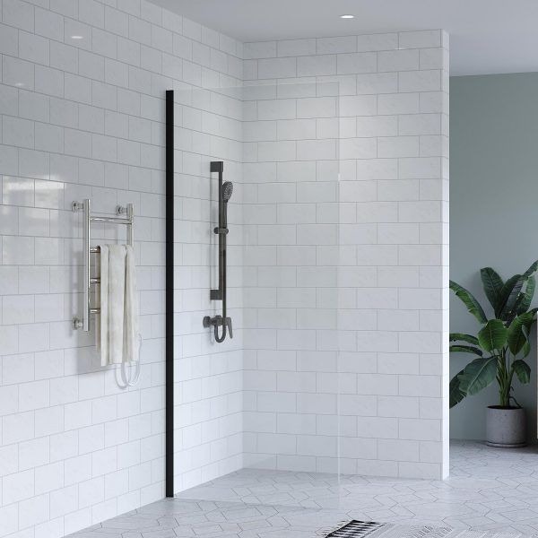 SS0817 - Black Walk In Shower Screen with Wall Channel - 1150mm