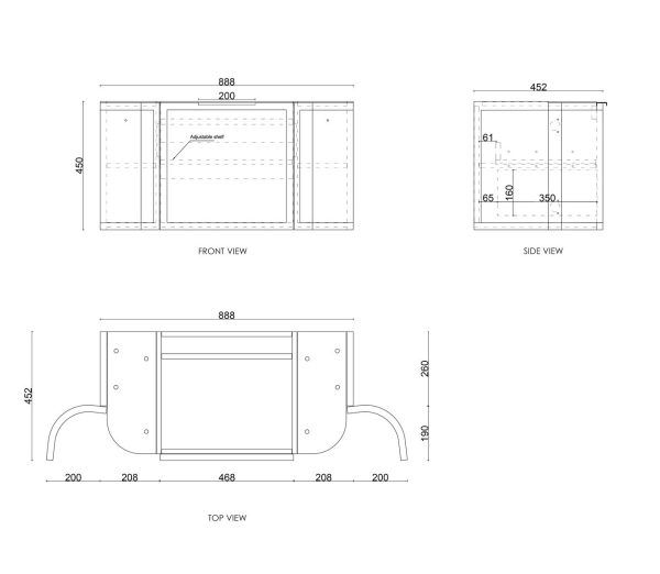 OTBH-900 Black Wall Hung Curve Vanity - 900x460mm