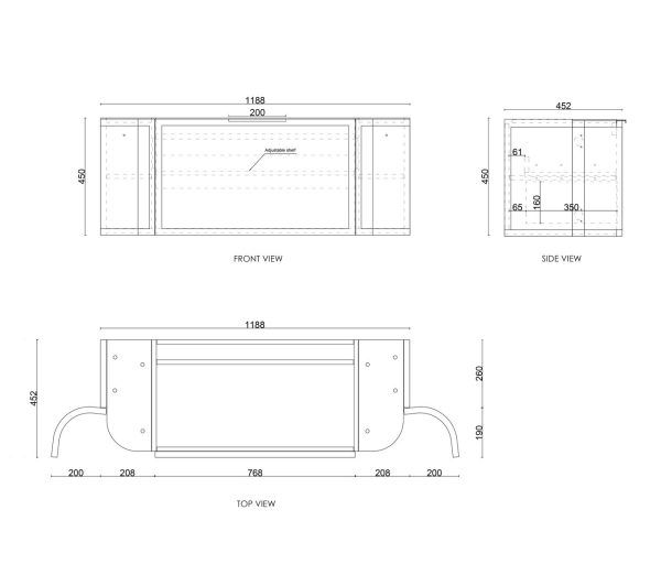 OTBH-1200 Black Wall Hung Curve Vanity - 1200x460mm