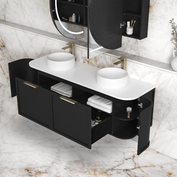 OTBH-1500 Black Wall Hung Curve Vanity - 1500x460mm
