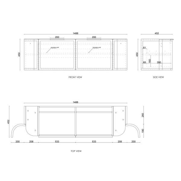 OTBH-1500 Black Wall Hung Curve Vanity - 1500x460mm