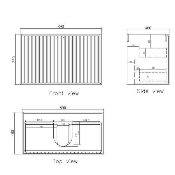 OTMA-900 Black Wall Hung Vanity - 900x460mm