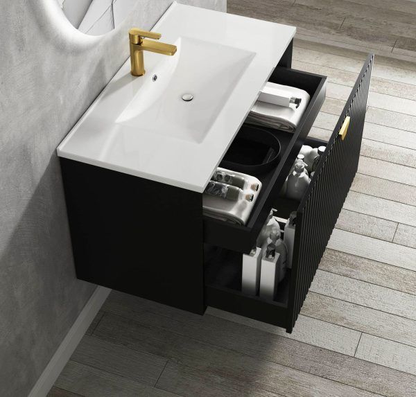 OTMA-900 Black Wall Hung Vanity - 900x460mm