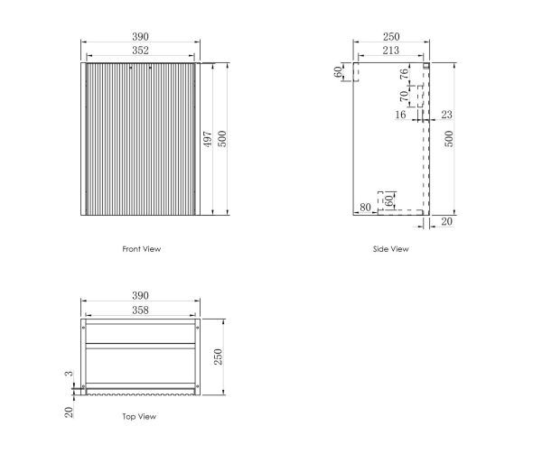 OT400W Compact Fluted Matt White Wall Hung Ensuite Vanity - 410x260mm