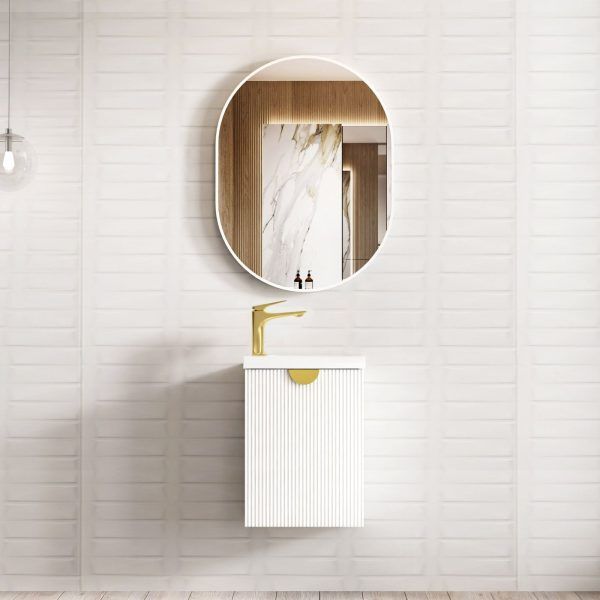 OT400W Compact Fluted Matt White Wall Hung Ensuite Vanity - 410x260mm