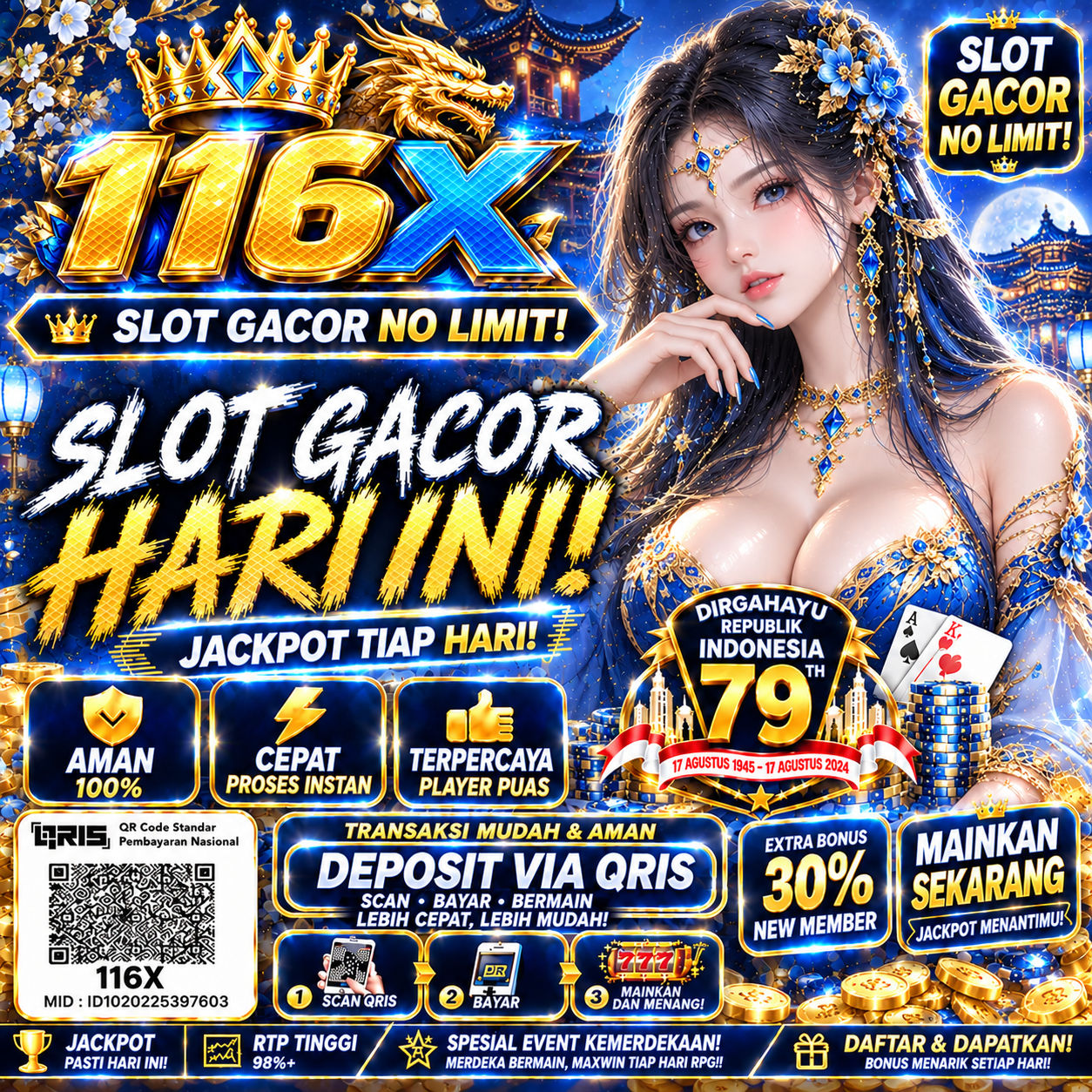 Tampilan utama aplikasi 116X dengan akses permainan digital