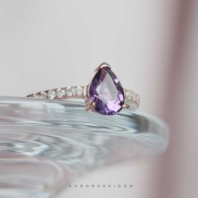 Rose Gold Amethyst Pear ring by Aurora Saigon.