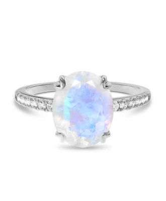 Moonstone oval ring with white topaz set stones on shank