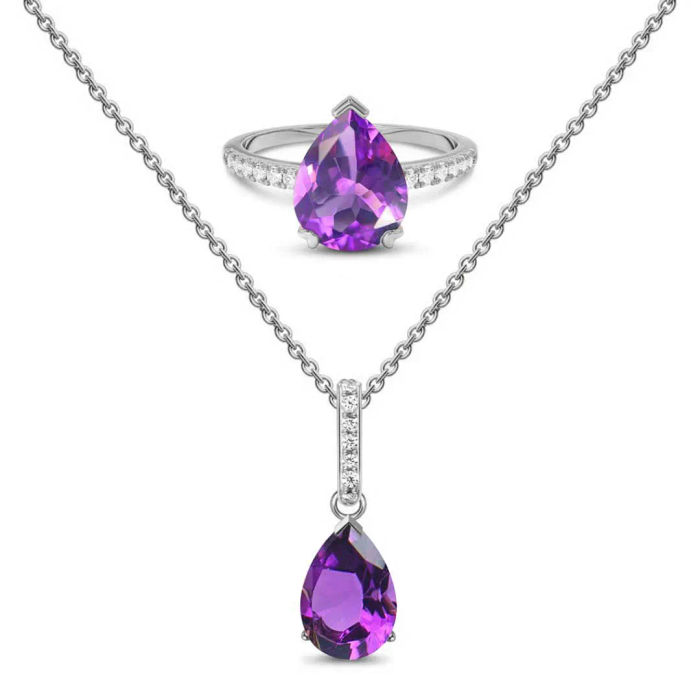 Pear Shaped Amethyst Pendant & Ring