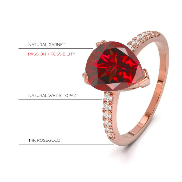 Garnet Pear Share Rose Gold Vermeil Ring