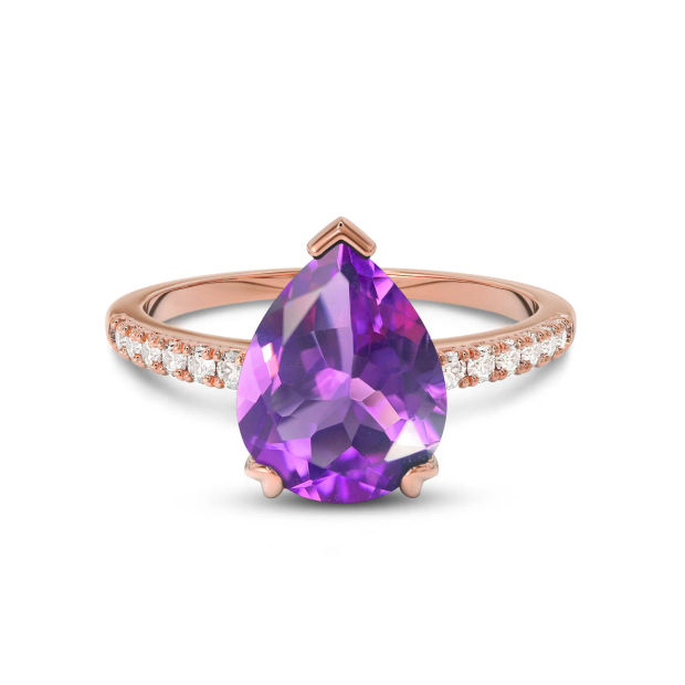 Nhẫn Thạch Anh Tím Khối Quả Lê Vàng Hồng 14k Aurora Saigon