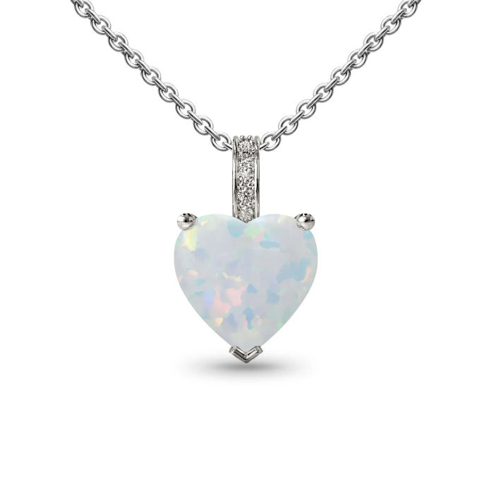 Opal silver heart shaped pendant