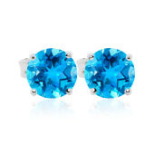 Silver 6mm round natural blue topaz earrings