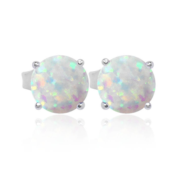 6mm round Opal stud earrings in 925 silver
