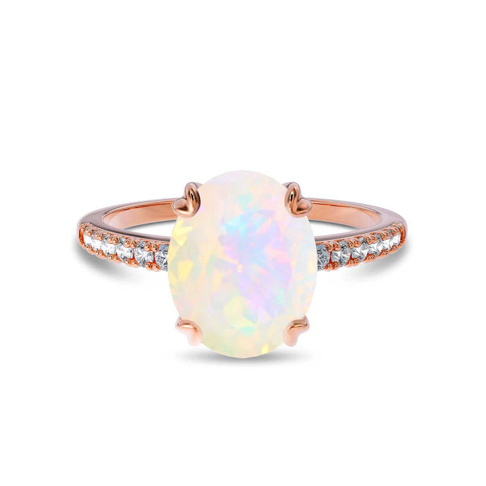 Opal oval ring in rose gold vermeil