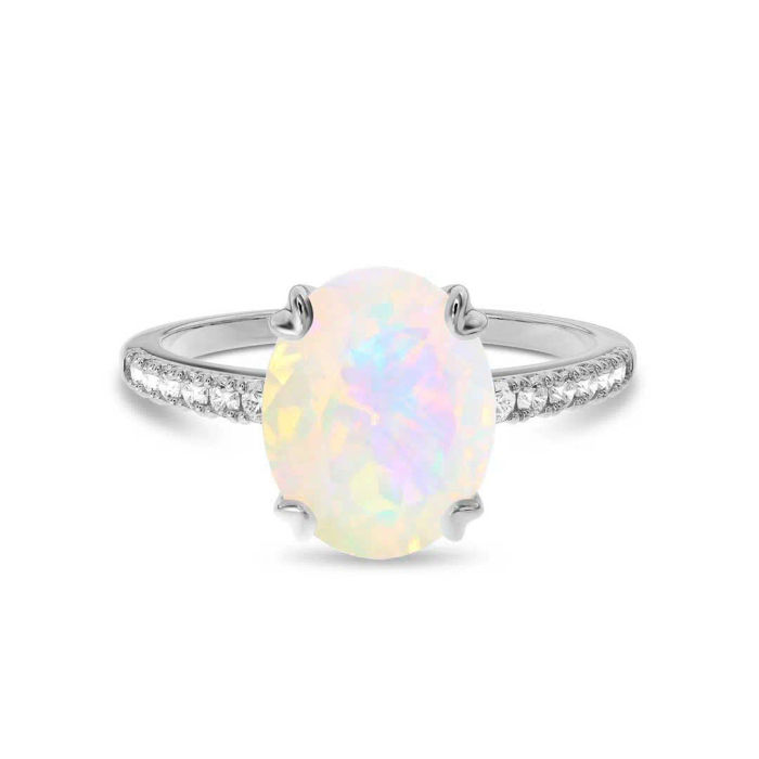 Opal oval ring in silver