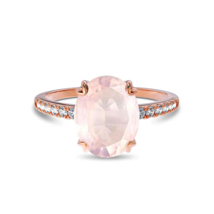 Romantic stunning Rose Quartz oval ring in rose gold vermeil from Aurora Saigon