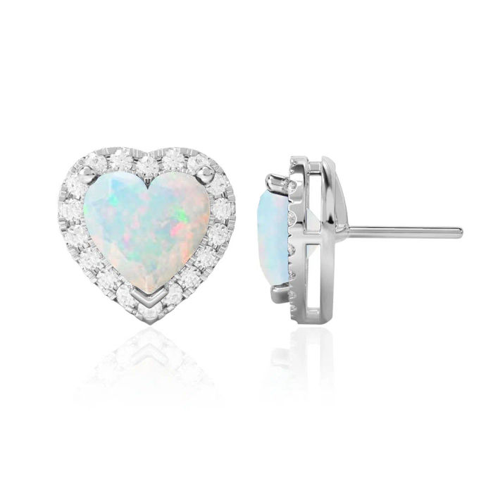 Opal Heart Shaped Earring with White Topaz Halo