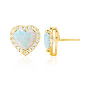 Opal Heart Shaped Earring with White Topaz Halo