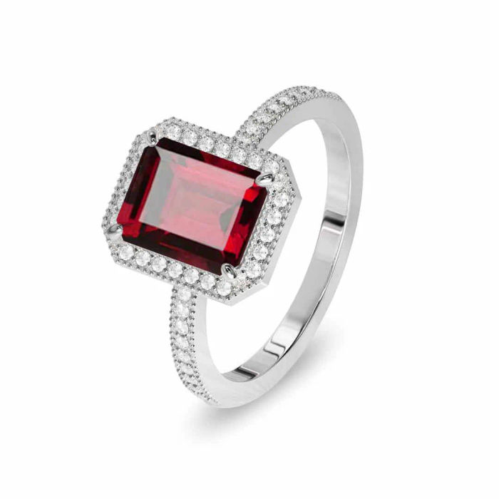 Emerald Deco Garnet Ring